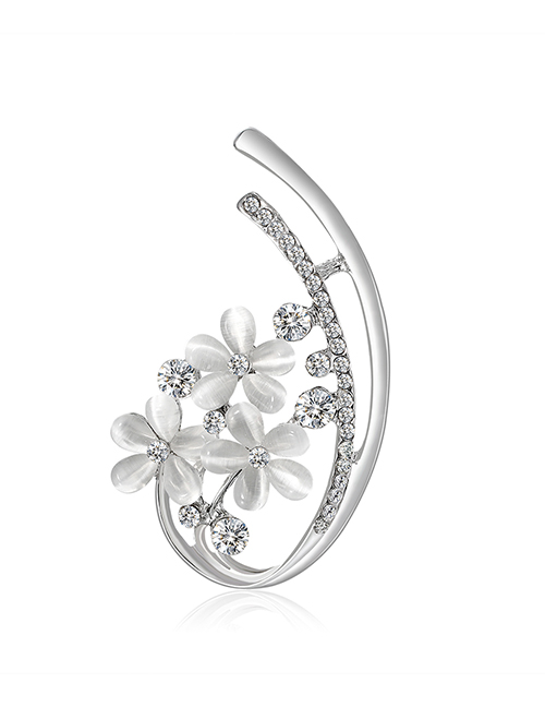 Fashion Silver Alloy Opal Rhinestone Flower Brooch