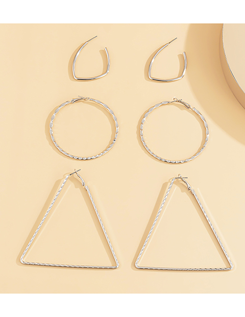 Fashion Silver Geometric Triangle Alloy Hollow Earring Set
