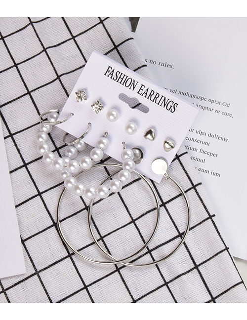 Fashion Silver Diamond And Pearl Geometric Alloy Earrings Set