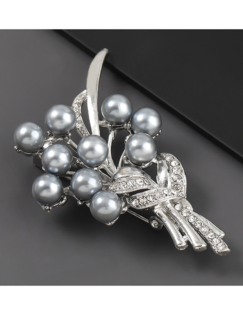 Fashion Silver Alloy Diamond Pearl Bouquet Brooch