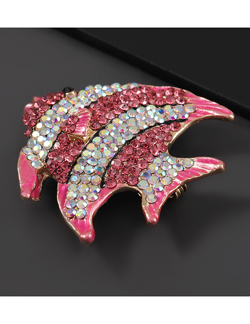 Fashion Pink Alloy Dripping Diamond Tropical Fish Brooch