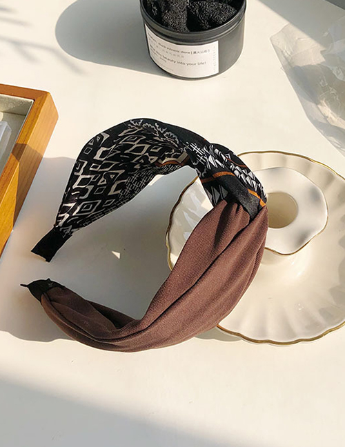 Fashion Coffee Color Contrast Printing Cross Handmade Fabric Headband