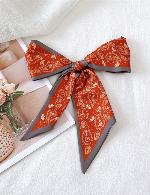Fashion Cashew Flower Leaf Orange Striped Printing Geometric Double-sided Small Scarf Long Ribbon
