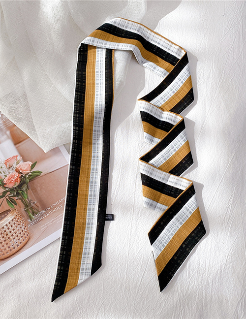 Fashion Stripes Yellow Black And White Printed Geometric Shape Narrow Long Ribbon Small Silk Scarf