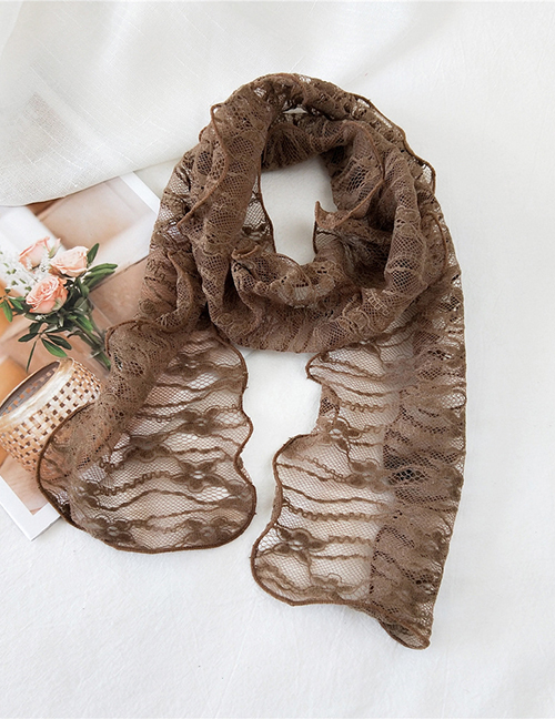 Fashion Lace Flower Sea Brown Lace Hollow Ribbon Long Small Silk Scarf
