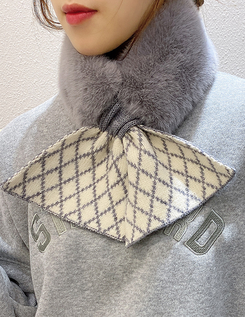 Fashion Diamond Grid Gray Gray Knitted Plush Stitching Cross Wool Scarf
