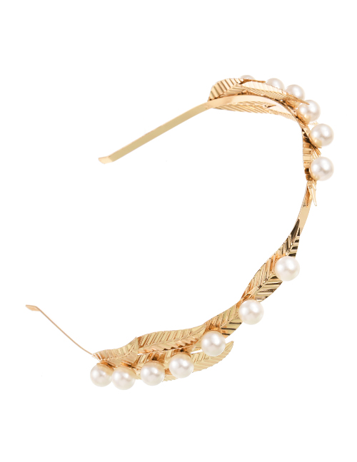 Fashion Gold Color Alloy Pearl Leaf Headband