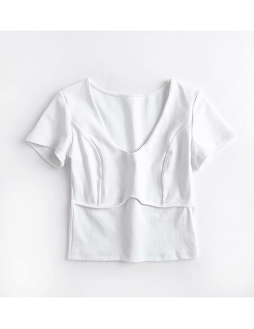 Fashion White V-neck Short Tight T-shirt Top