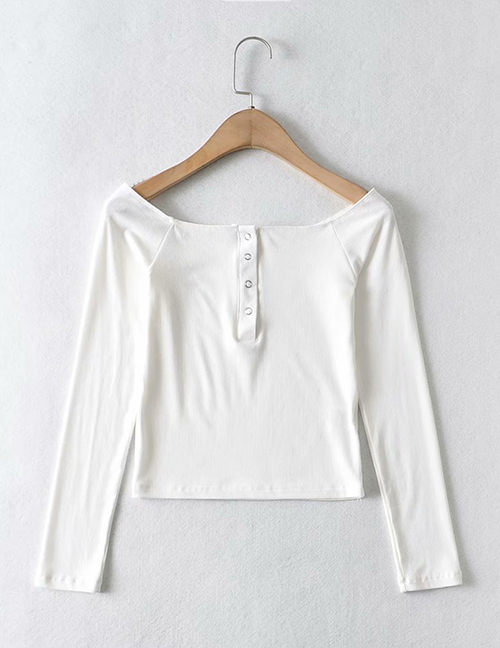 Fashion White One-shoulder Long-sleeved Off-shoulder Knitted T-shirt