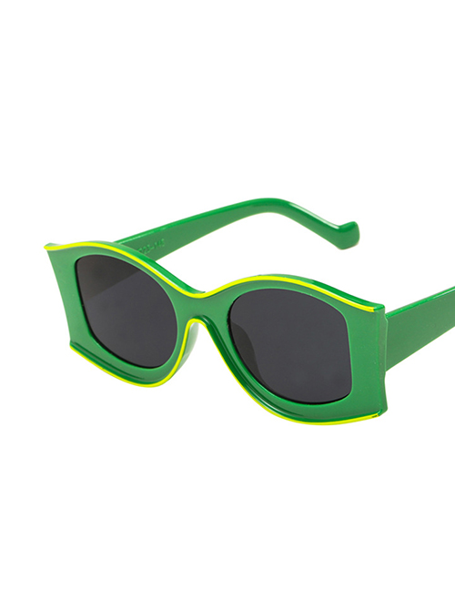 Fashion Dark Green All Gray Irregular Large Frame Resin Sunglasses