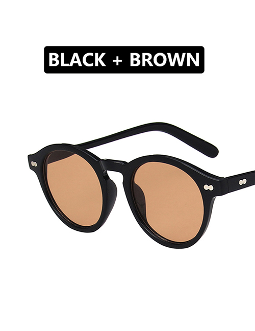 Fashion Bright Black Tea Small Frame Rice Nail Resin Round Sunglasses