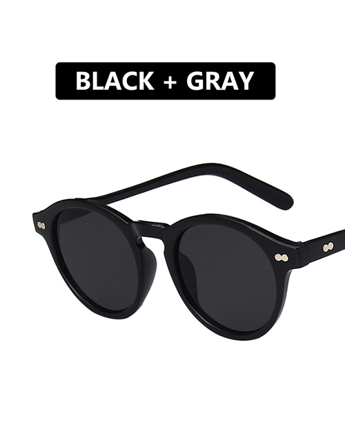 Fashion Bright Black And Gray Flakes Small Frame Rice Nail Resin Round Sunglasses