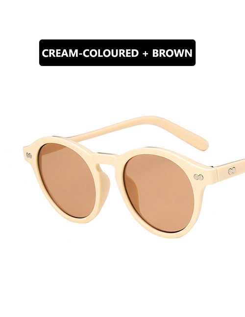 Fashion Beige Light Tea Small Frame Mi Nail Resin Round Sunglasses