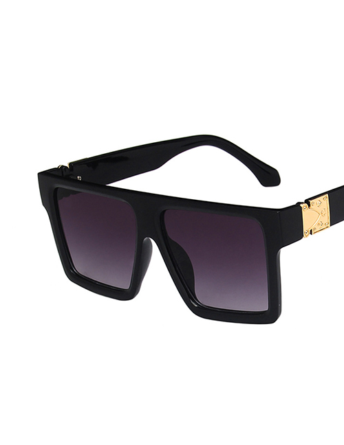 Fashion Bright Black Double Gray Large Square Frame Resin Sunglasses