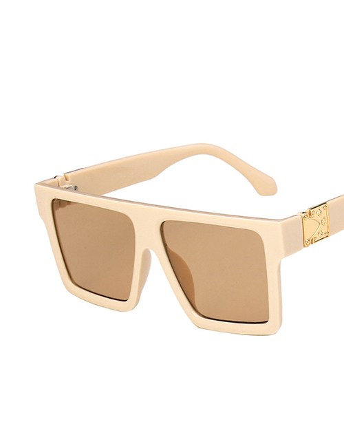 Fashion Rice White Light Tea Large Square Frame Resin Sunglasses