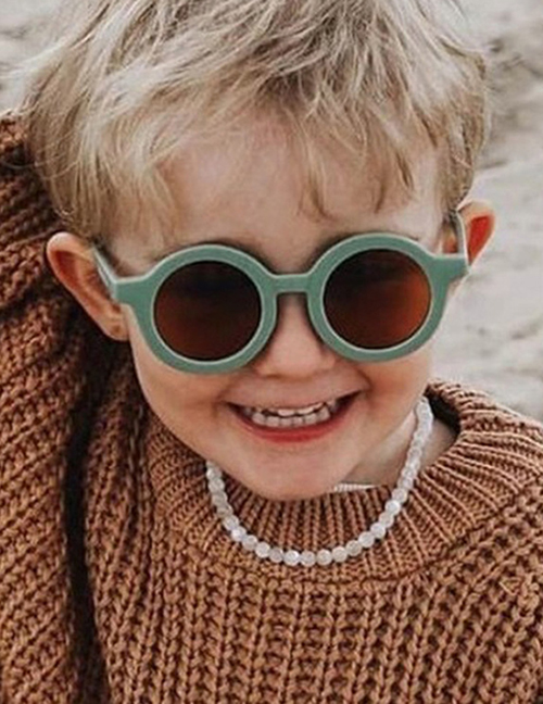 Fashion Green Frame Tea Slices Round Resin Uv Protection Children Sunglasses