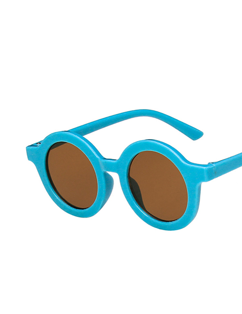 Fashion Blue Frame Tea Slices Round Resin Uv Protection Children Sunglasses