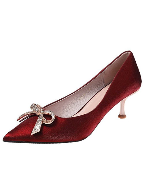 Fashion Red Bowknot Pointed Stiletto Pumps
