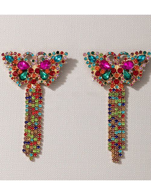 Fashion Butterfly Alloy Diamond Butterfly Tassel Earrings