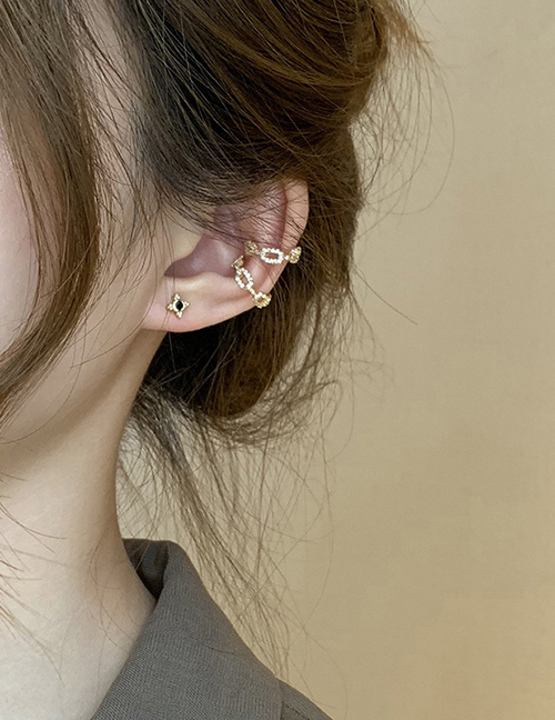 Fashion Golden Real Gold Plating Geometric Diamond Ear Bone Clip