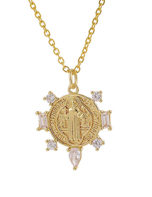 Fashion Golden Copper Inlaid Zircon Jesus Necklace