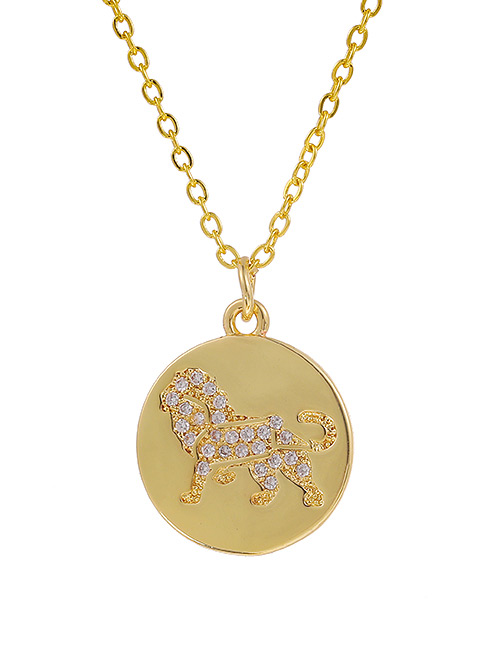 Fashion Golden Copper Inlaid Zircon Lion Necklace