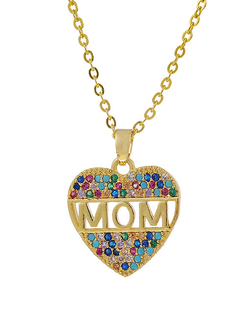 Fashion Golden Copper Inlaid Zircon Letters Mom Love Necklace