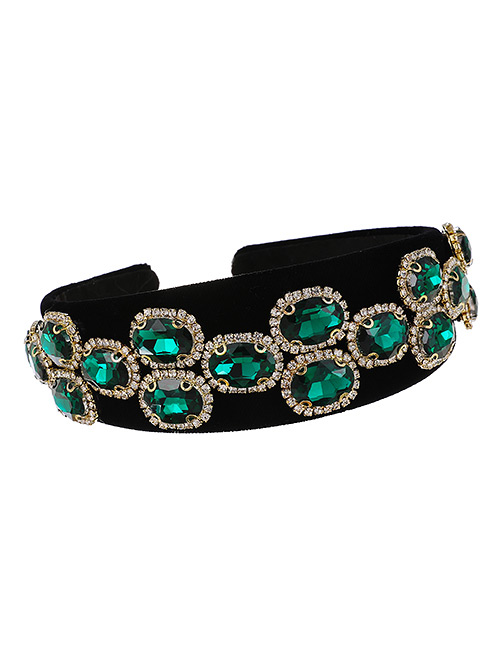 Fashion Green Fabric Alloy Diamond-studded Round Headband