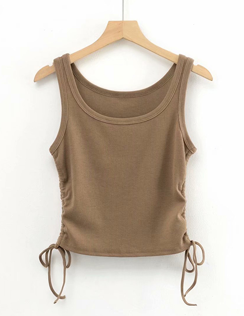 Fashion Coffee Color Solid Color Double Side Drawstring Jersey Slim Vest