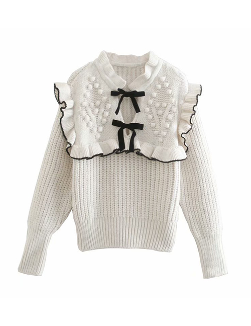 Fashion White Bowknot Sweater Knit Top