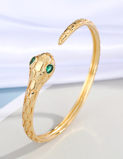 Fashion Oval Head Snake Snake-shaped Gold-plated Copper Open Bracelet With Diamonds