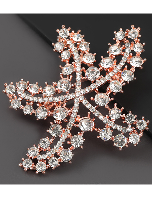Fashion White Alloy Encrusted Starfish Hollow Brooch