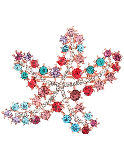 Fashion Color Alloy Encrusted Starfish Hollow Brooch