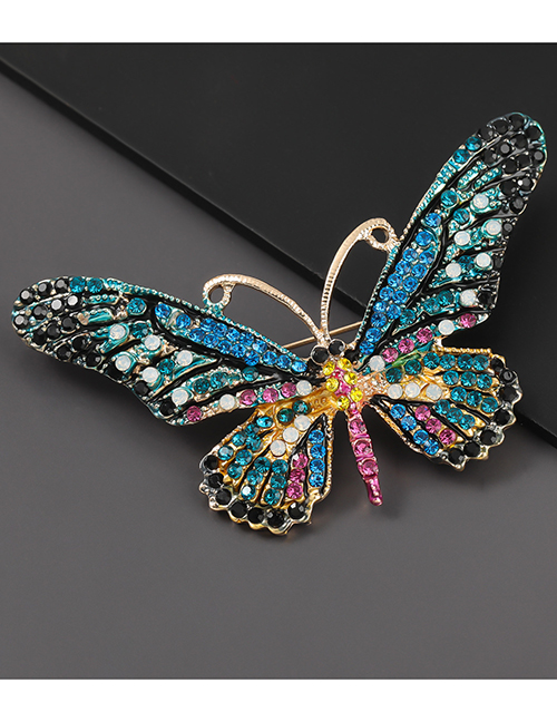 Fashion Blue Alloy-studded Butterfly Brooch