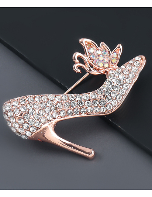 Fashion Ab Color Alloy Diamond Butterfly High Heels Brooch