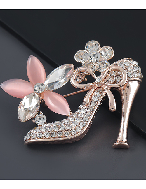 Fashion Pink Alloy Diamond Flower High Heel Brooch