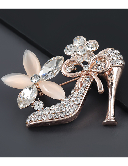Fashion Beige Alloy Diamond Flower High Heel Brooch