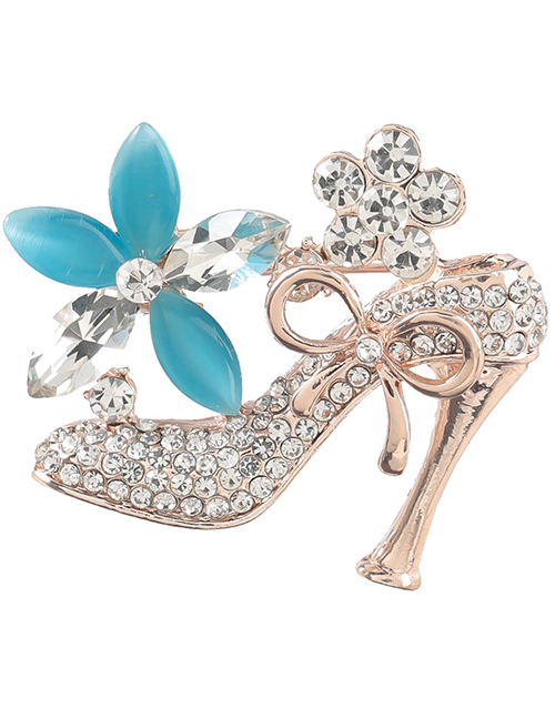 Fashion Blue Alloy Diamond Flower High Heel Brooch