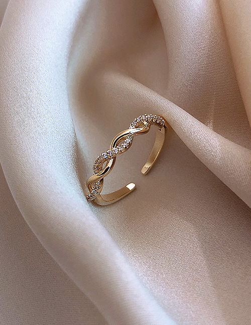 Fashion Golden Twist Ring Diamond Opal Geometric Alloy Open Ring