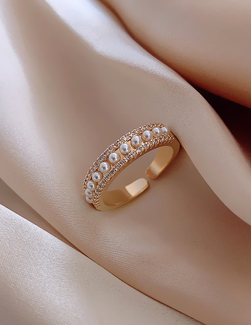 Fashion Diamond And Pearl Ring Diamond Opal Geometric Alloy Open Ring
