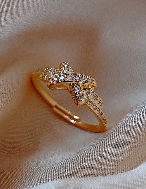 Fashion Cross Diamond Ring Diamond Opal Geometric Alloy Open Ring