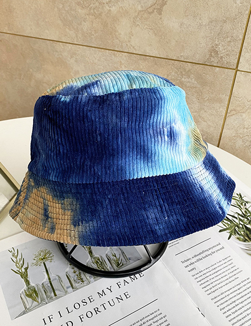 Fashion Dark Blue + Light Blue Tie-dyed Corduroy Double-sided Fisherman Hat