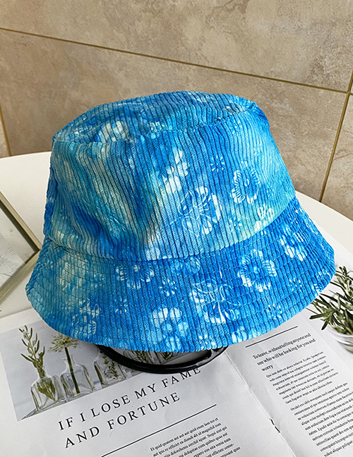 Fashion Blue+flowers Tie-dyed Corduroy Double-sided Fisherman Hat