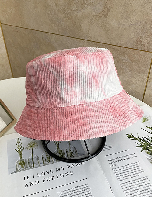Fashion Pink+white Tie-dyed Corduroy Double-sided Fisherman Hat