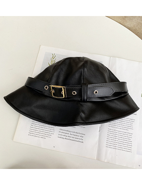 Fashion Black Pu Leather Metal Buckle Fisherman Hat