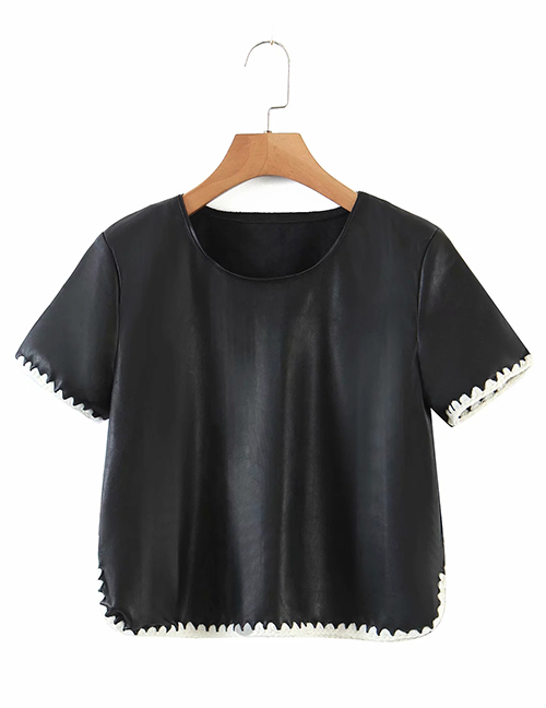 Fashion Black Round Neck Knitted Short Sleeve Top
