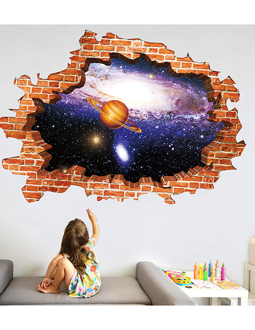 Fashion Planet 3d Broken Wall Milky Way Starry Sky Planet Bedroom Children S Room Stereo Wall Stickers