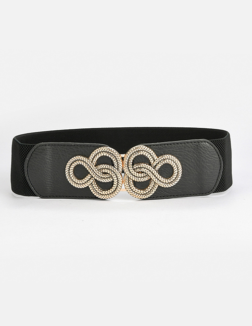 Fashion Black-gold Buckle Elastic Elastic Geometric Alloy Wide Belt