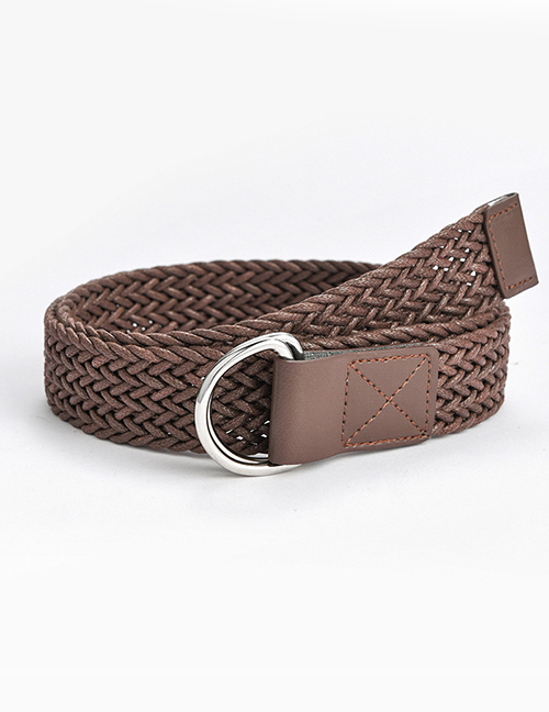 Fashion Brown Double Loop Buckle Wax Rope Braided Alloy Belt