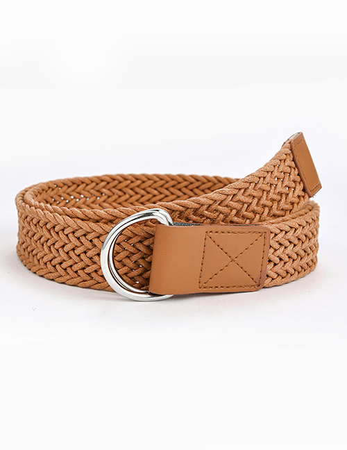 Fashion Camel Double Loop Buckle Wax Rope Braided Alloy Belt